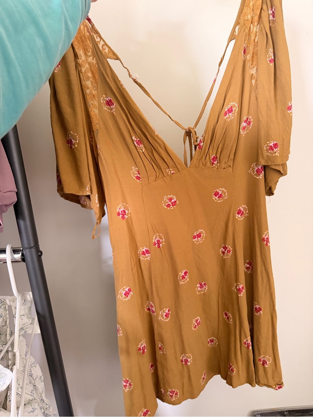 Free People Mustard Floral Mini Dress